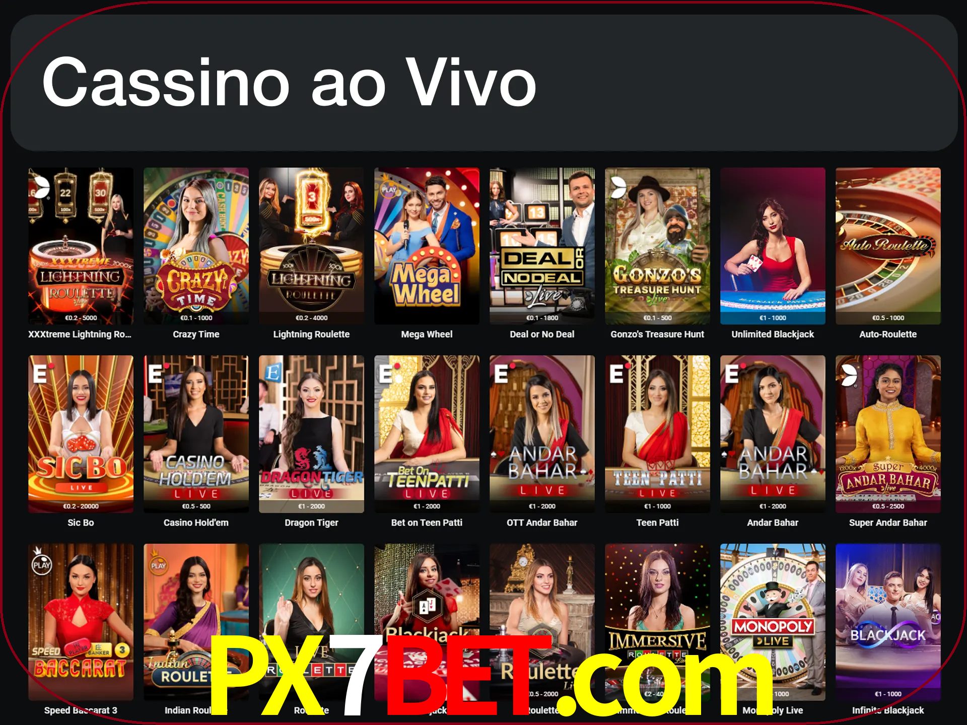 Jogue jogos de cassino com um verdadeiro dealer.