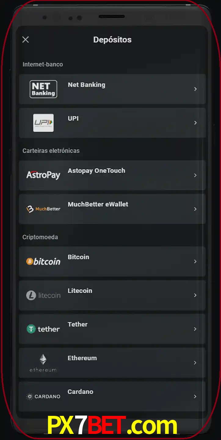 Você pode usar métodos alternativos de depósito.